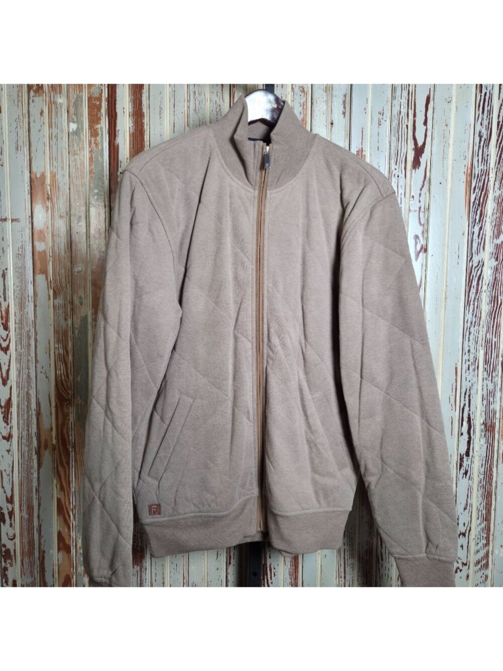 NEW Faconnable Brown Quilted Zip-Up Sweatshirt Gray Lining Medium 100% Cotton